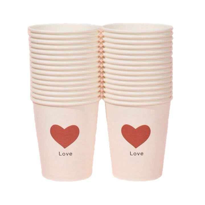 10 pcs Valentine's Day Paper Cups Disposable Drinking Red White Heart Party Supplies Tableware for Hot Cold Drinks Juice Tea Beverages Mothers Day Wedding Engagement Birthday (White Love)