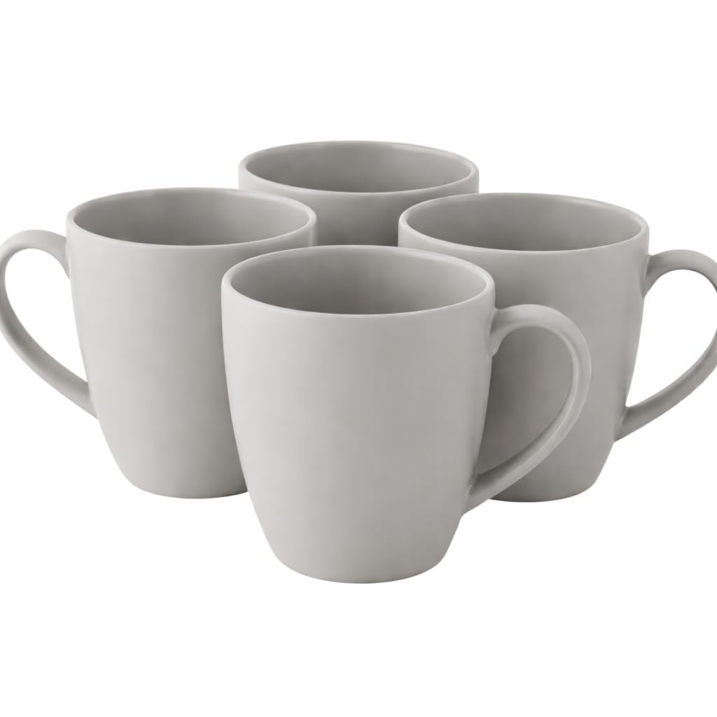 B&S Metro Grey Matte Stoneware Bullet Mug Set of 4 – 12oz Modern Ceramic Coffee & Tea Mugs with Handle – Minimalist Matte Finish, Durable, Microwave & Dishwasher Safe – Everyday Drinkware Set
