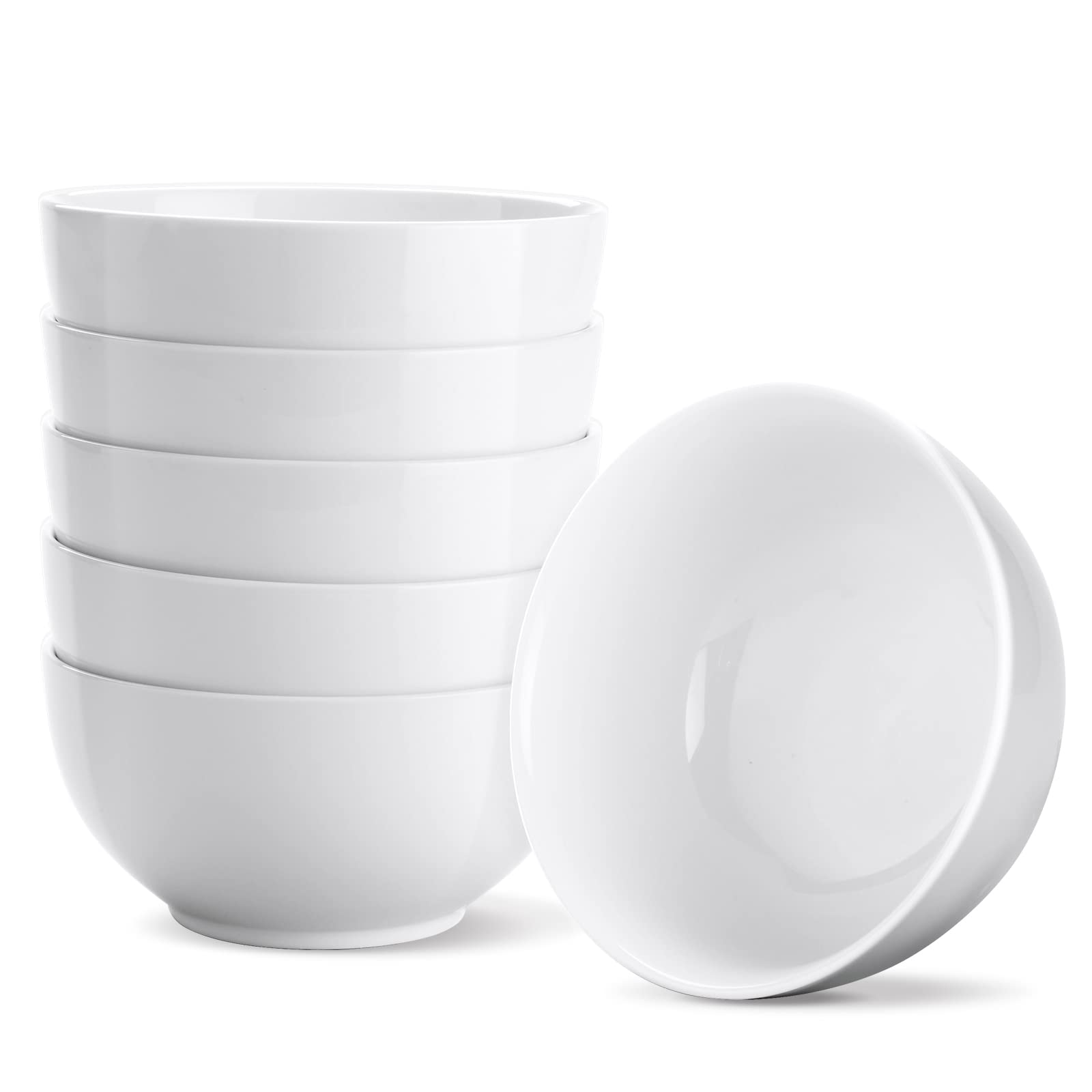 Yedio White Ceramic Cereal Bowls, 17 Ounce Porcelain Bowl for Kitchen Cereal Soup Rice Salad Pasta Dessert Snack Fruits Ice Cream, Set of 6, Microwave Dishwasher Freezer Oven Safe Easy Clean Stackable