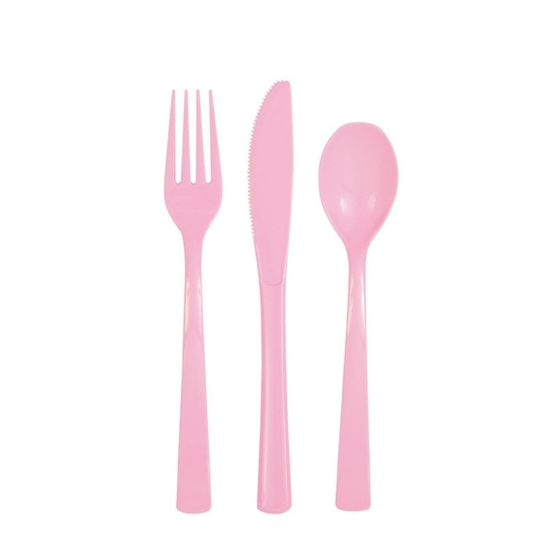 Unique Lovely Pink Plastic Cutlery Set – 18-Piece Reusable Party Utensils with 6 Forks, 6 Spoons & 6 Knives for Birthdays, Baby Showers, Weddings, Easter, Kids’ Parties & Events