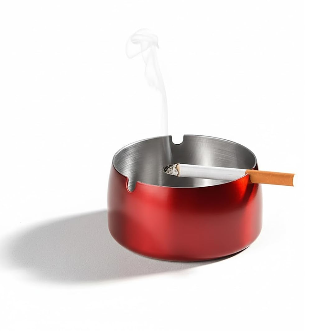 Rubik Ashtray for Cigarettes, Stainless Steel Windproof Ash Tray for Indoor Outdoor Patio Home Office Hotel (Red, Large)