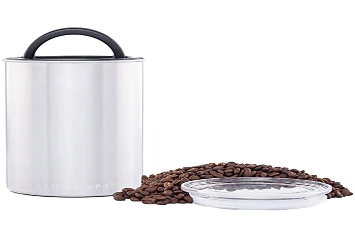 Airscape Stainless Steel Coffee Canister | Food Storage Container | Patented Airtight Container Lid | Push Out Excess Food Storage Air and Preserve Food Freshness (Medium, Brushed Steel)