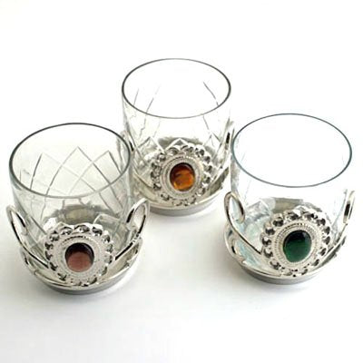 Nickel and Glass Votive Candle Holder Assortment. - Set of 3