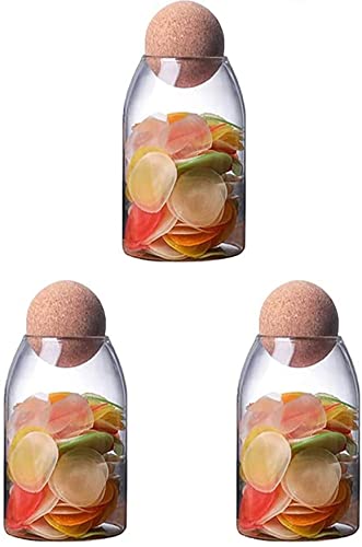 AUTOYSUR Glass Food Storage Canister with Airtight Cork Lid?3Pcs?, Clear Food Storage Jar Container with Seal Cork Round Stopper for Kitchen Pantry Serving Tea Coffee Sugar Flour Spices (M+M+M)