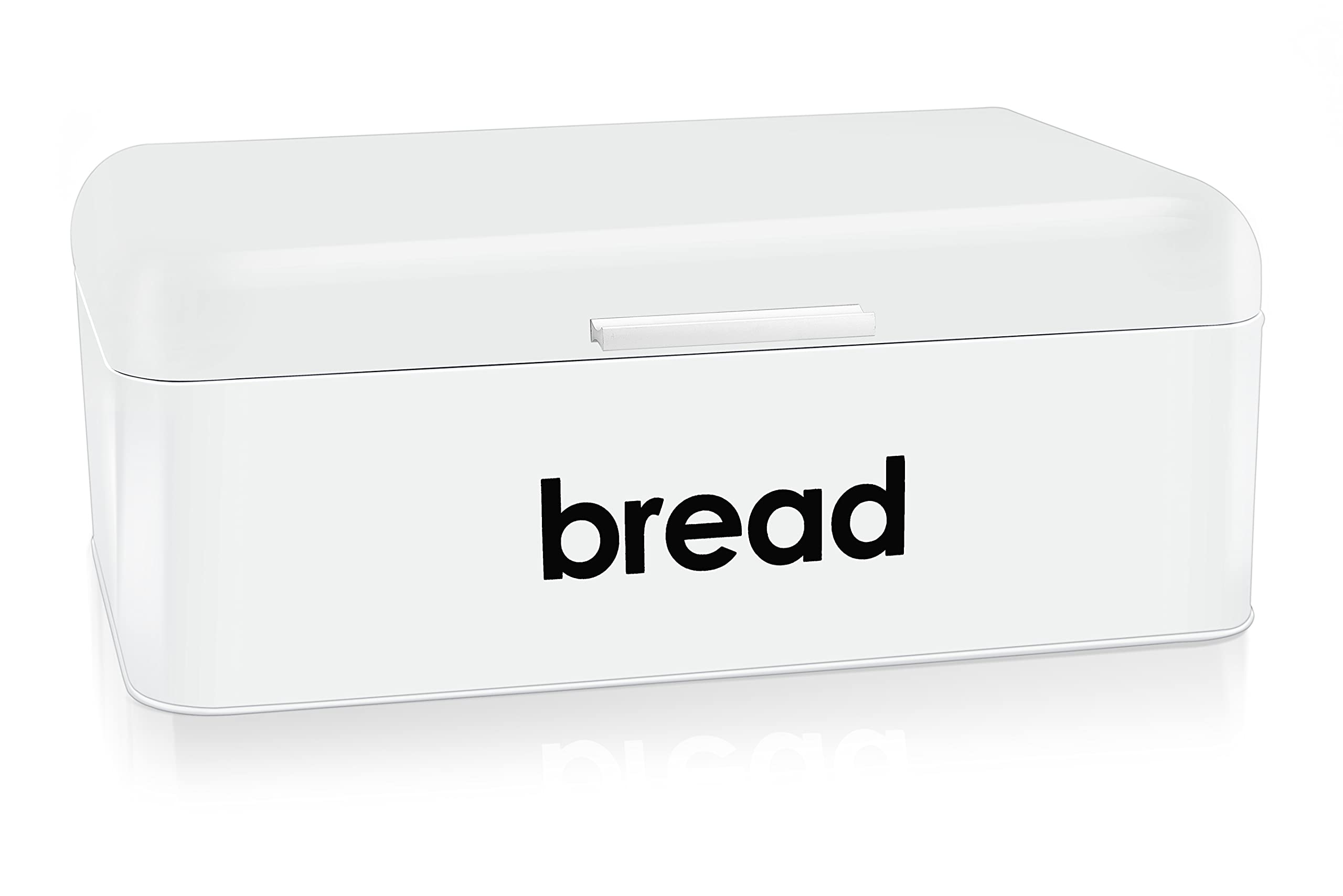 E-Far Vintage Bread Box For Kitchen Countertop, White Metal Storage Container Retro Bin Pastries/Loaves/Dry Food, Large Capacity & Modern Design (16.7” X 9” 6.4”)