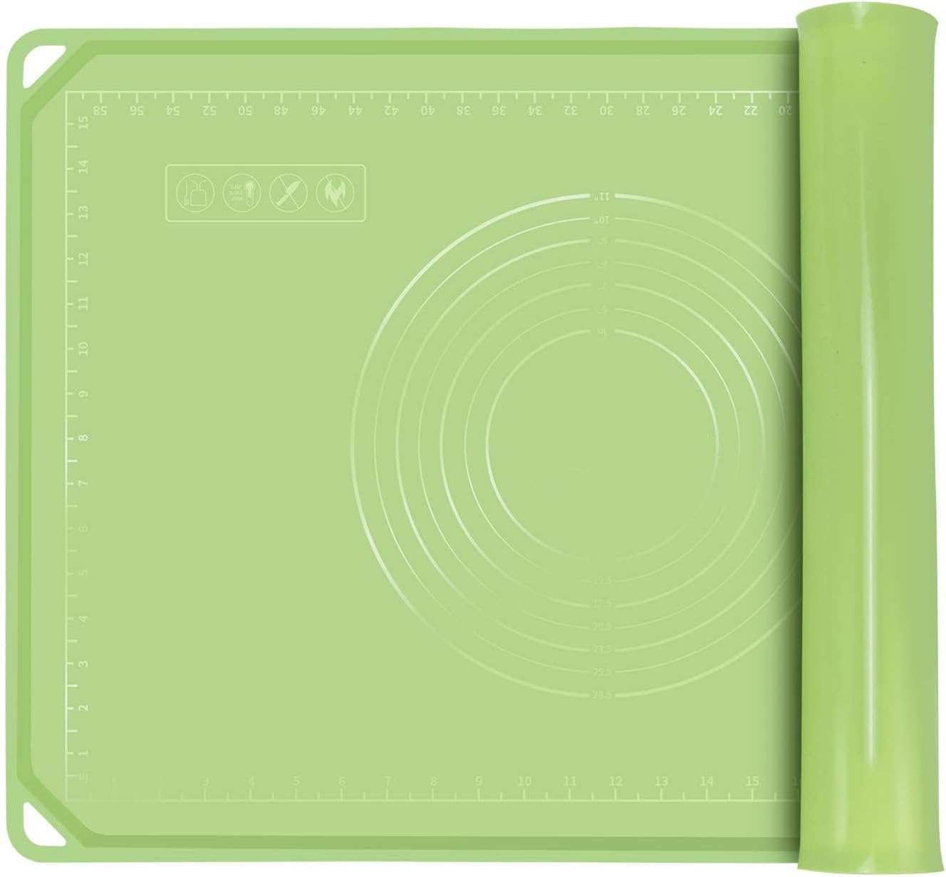 NALACAL Silicone Pastry Mat Kit 26.5"*17.7" Extra Thick Large Non Stick Baking Mat with Edge Heighten, Reusable Food Grade Silicone Dough Rolling Mat for Making Cookies, Macarons, Bread(Green)