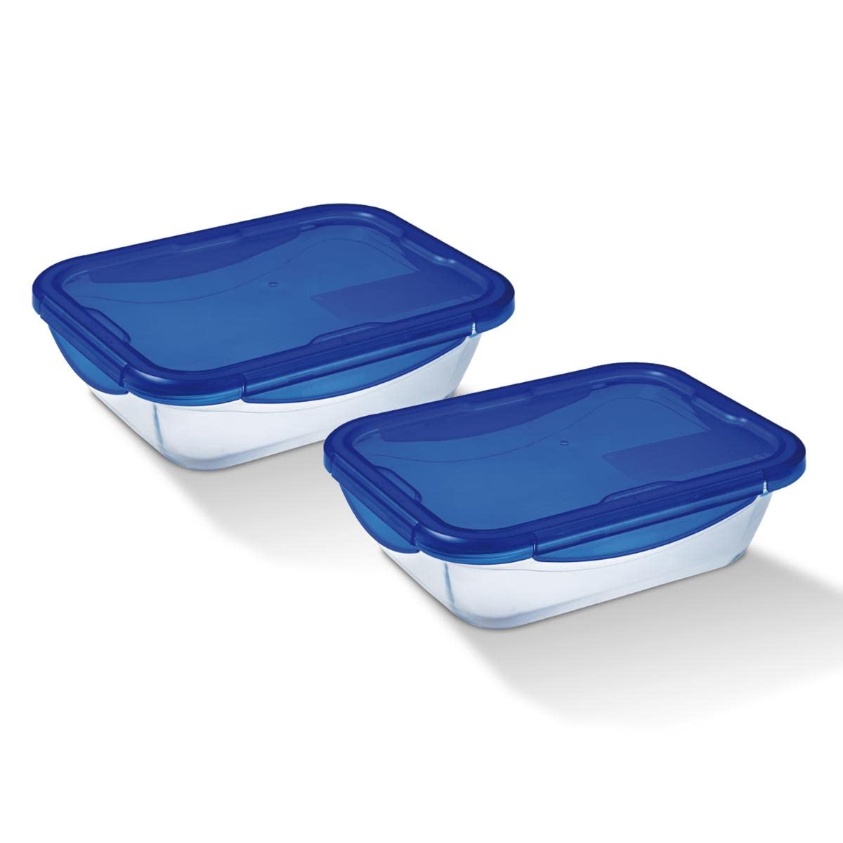 Pyrex Cook&Go Set of 2 (0.8L+1.7L) Rectangle Storage Dish with Airtight Lid - Versatile Freezer-to-Oven Solution