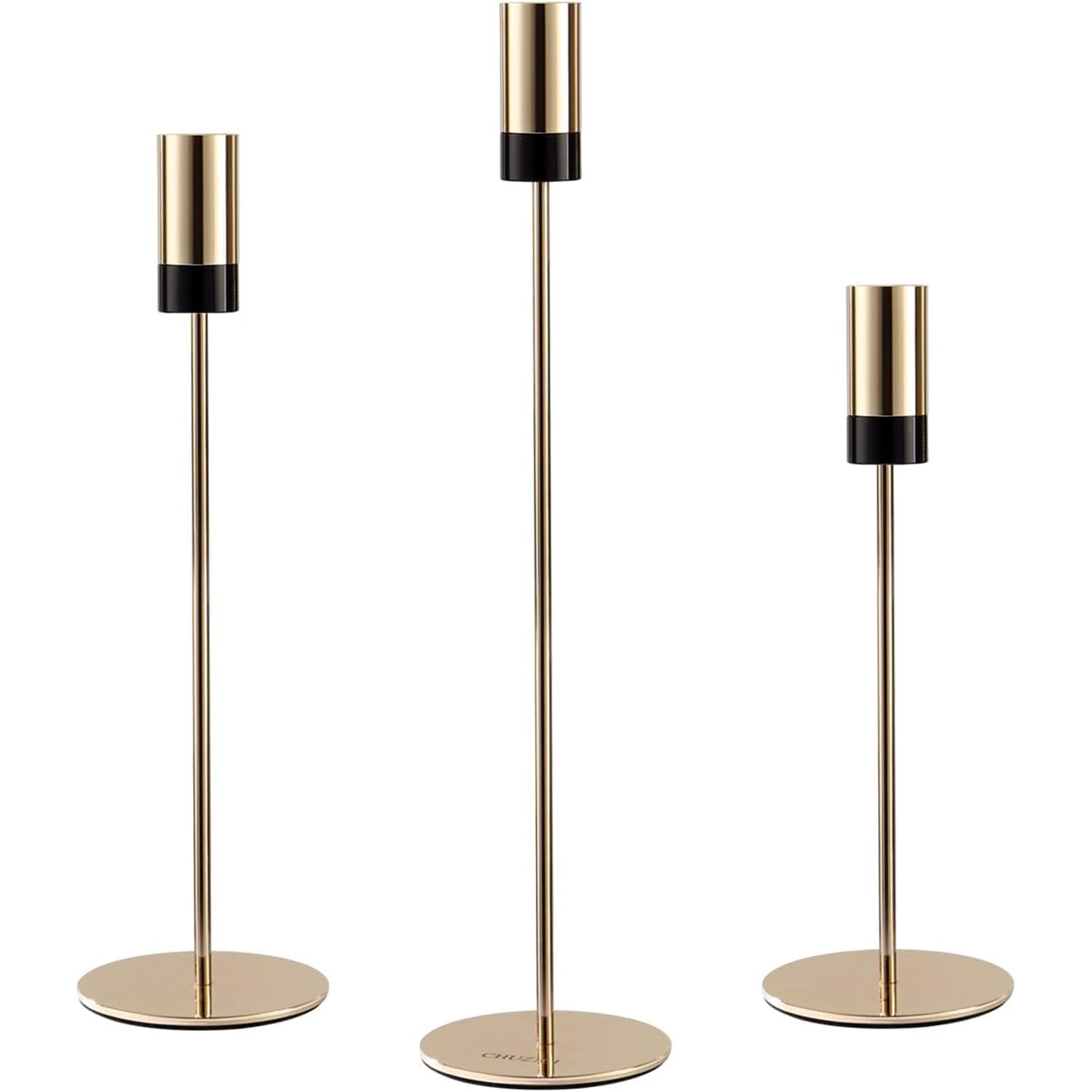Metal Candlestick Holder, Set of 3 Candle Holders for Taper Candles, Candle Stick Holders Set for Home Decor, Wedding, Dinning, Party Decor, Fits 3/4 inch Thick Candle&Led Candles (Gold)