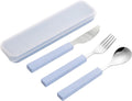 SYOSI Flatware Set Children Utensils Set 18/10 Stainless Steel Child Silverware Knife Spoon Fork Set with Travel Case for Kids Lunch Box 3-Piece (Blue)