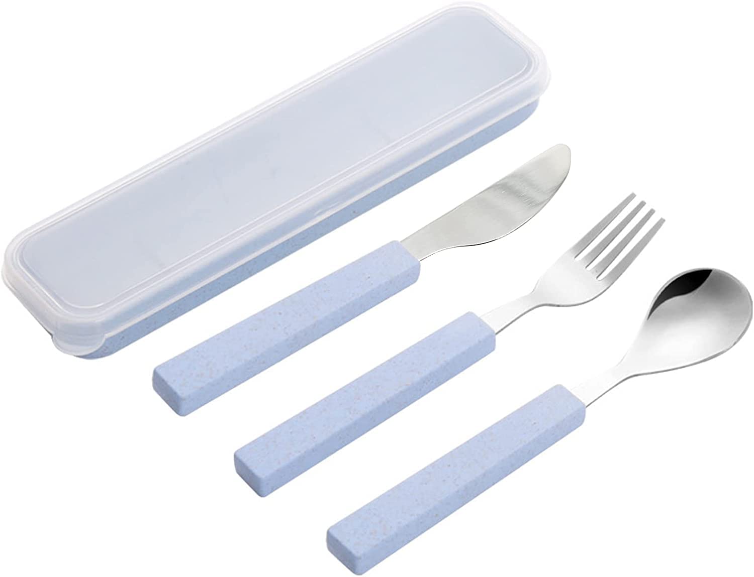 SYOSI Flatware Set Children Utensils Set 18/10 Stainless Steel Child Silverware Knife Spoon Fork Set with Travel Case for Kids Lunch Box 3-Piece (Blue)