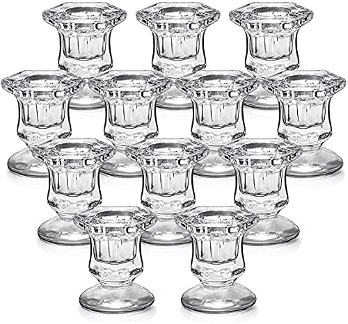 Christmas Candlestick Holders Bulk Glass Candle Holders Set Clear 12 Pcs Crystal Taper Candle Holders for Wedding Table Centerpiece Home Decorations