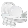 Houzi 48 Pcs Opal ware Dinner set 8 Dinner plate 8 Dessert plate 8 Soup plate 8 Bowl 2 Serving plate 2 Serving bowl 6 cup 6 saucer Dishwasher Freezer Microwave safe BPA Free