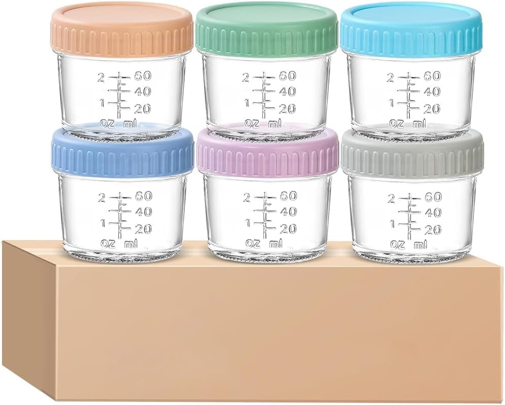 6 Pack Glass Food Storage Containers, 120ML Jars with Lids Maker Microwave Dishwasher Freezer Safe 100% Leak Proof for Seasonings, Jam, Soy Sauces(Multicolor)