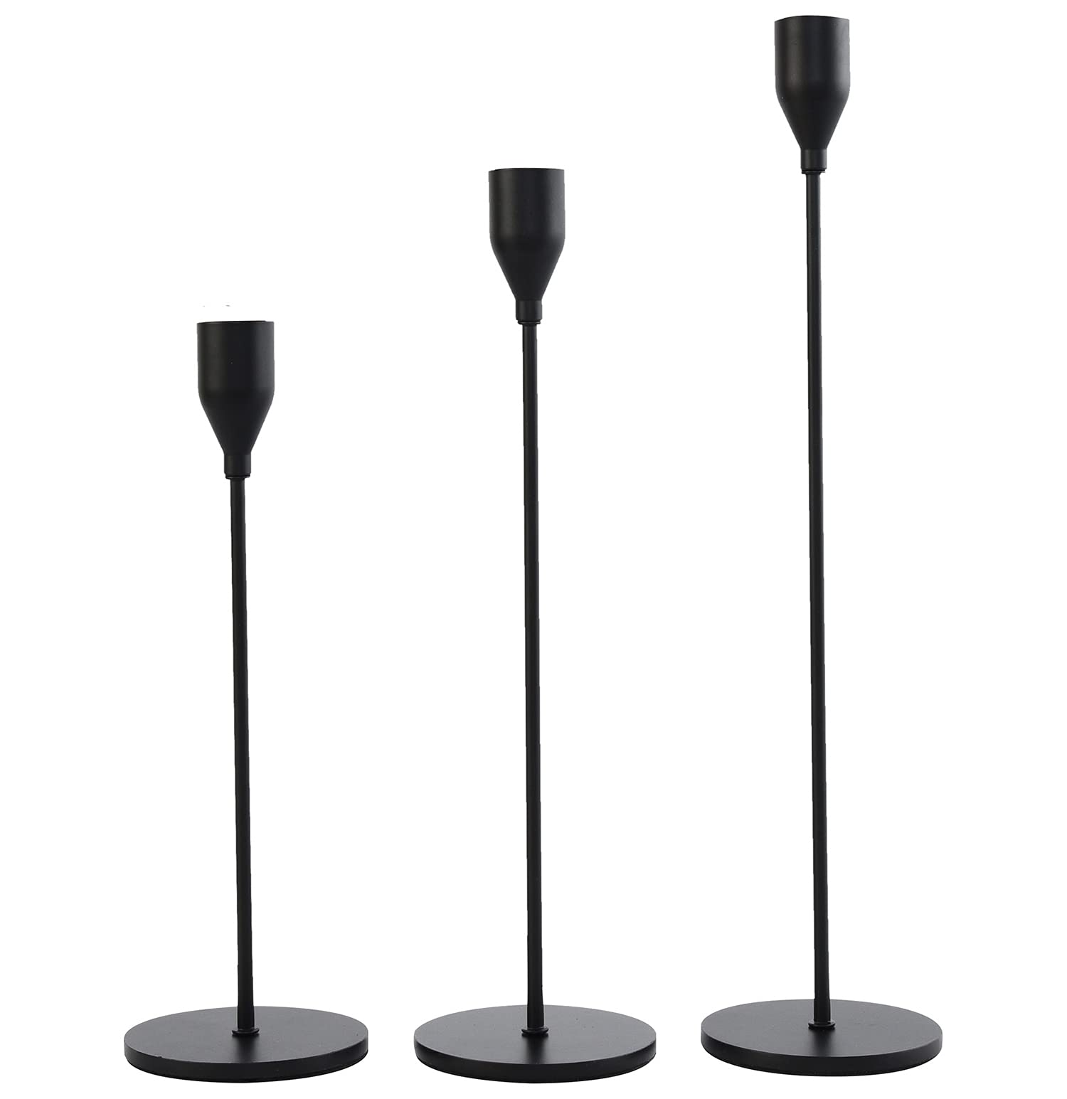 Denique Matte Black Candle Holders Set of 3, Tall Candlestick Holder for Taper Candles, Metal Candelabra for 3/4inch Candles, Ideal for Wedding, Dinning, Party, Interior Decorating
