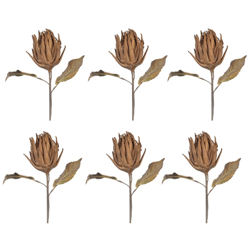 Artificial Dried Protea Flower, Realistic Fake Flowers with Natural-Looking Petal, Long-Lasting & Stylish Faux Flower Bouquet, Fade-Proof & Maintenance-Free Dried Flowers for Decor (6, Brown)