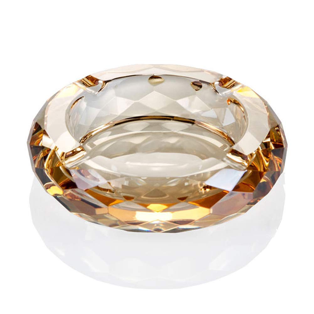 HOSTEESSCHOICE Crystal Glass Ashtray, Cigar Cigarettes Ashtray Holder Home Office Desktop Tabletop Decoration,Crystal Gold