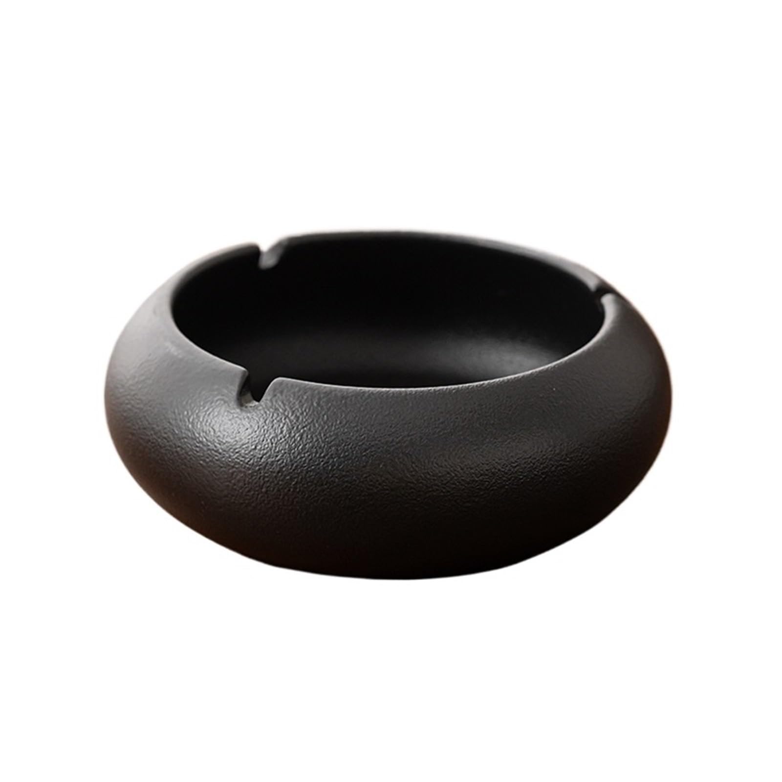 Practical ashtray Round, Solid Black Ceramic Ashtray with Slot for Home Use Windproof and Suitable for Office Desktop Decoration(????)