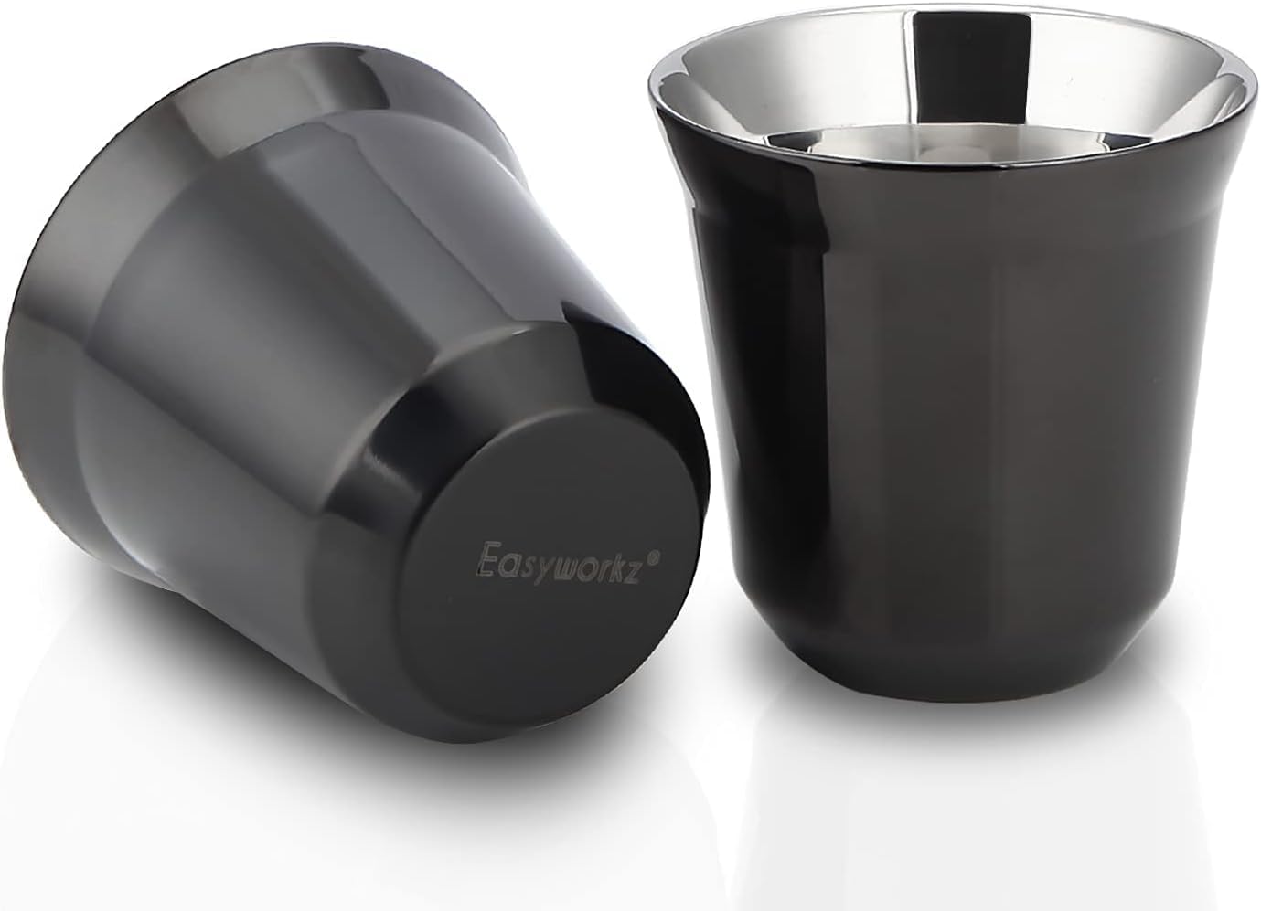 Easyworkz Stainless Steel Espresso Cup 2pcs Set Double Wall Insulated Metal Demitasse Cups 75ml, Gunmetal