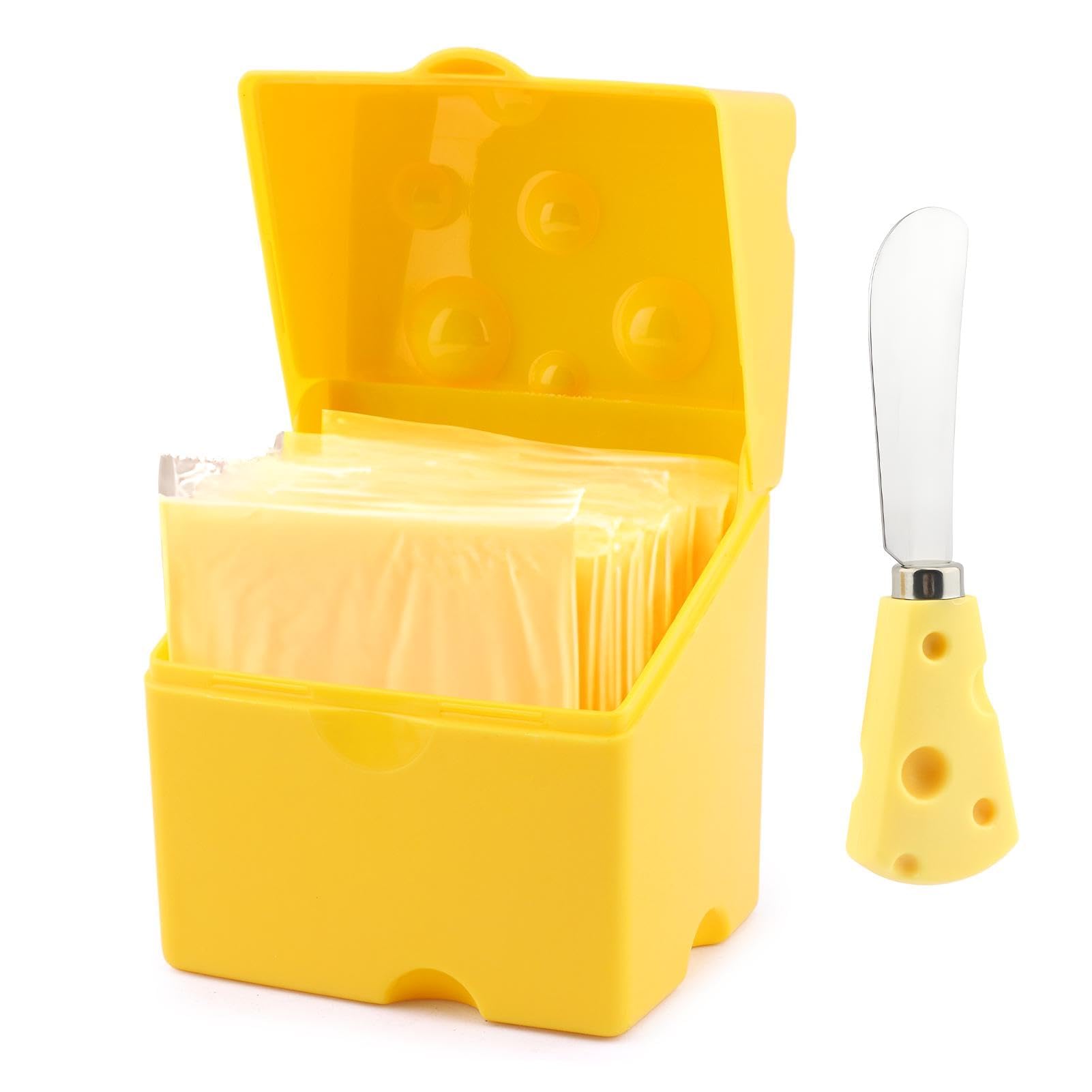 Yellow Airtight Sliced Cheese Storage Container - With Flip Lid & Butter Cutter, Cheese Keeper & Butter Block Holder for Kitchen Fridge