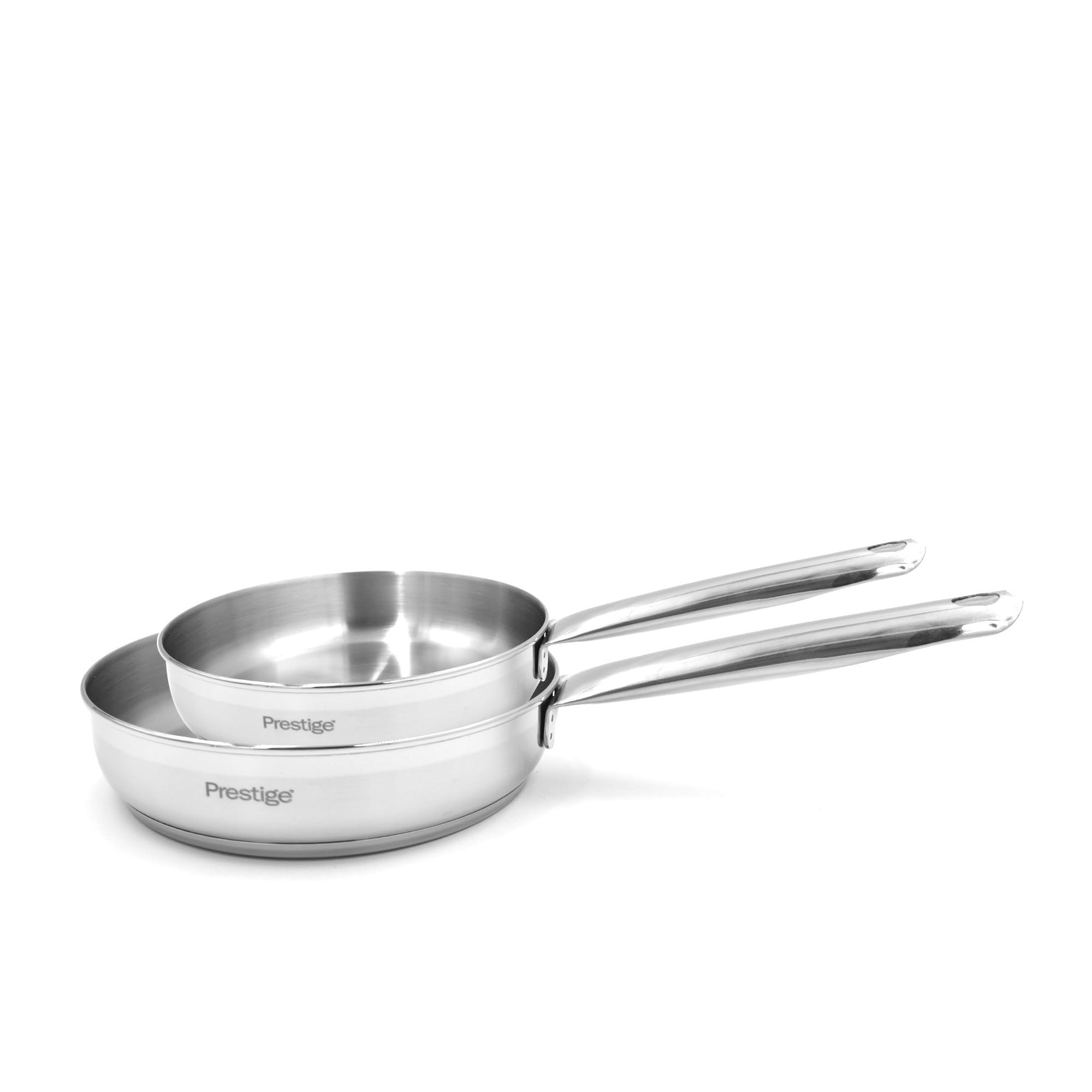 Prestige Stainless Steel Fry Pan 2Pcs Set | Induction Compatible Frying Pan Set 22cm + 26cm | Silver - PR80956