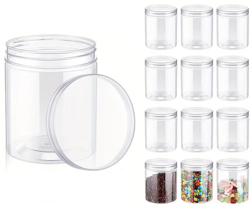 FUFU 12-Pack 8 Oz/250ml Clear Plastic Jars with Lids - Durable, Reusable Storage Containers for Kitchen, Cosmetics, Food Seasonings (Clear Lid)