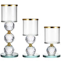 WEIN Crystal Glass Candlestick Holders Pillar Candle Holders Set of 3 with Glass Covers, Modern Clear Glass Tea Light Candle Sticks Votive Candle Stands for Table Centerpiece Wedding Decor