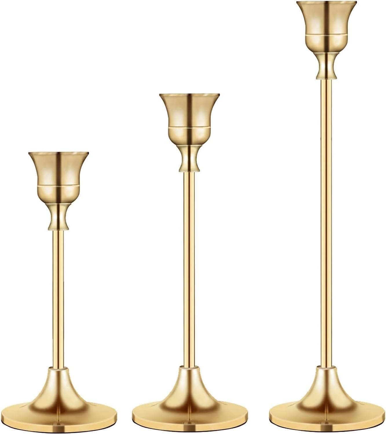 Joyzzz Candlestick Holders, 3 Pcs Decorative Brass Candle Holders for Taper Candles, Vintage Style Candlesticks for Wedding Reception, Anniversary Dinner and Romantic Table Setting
