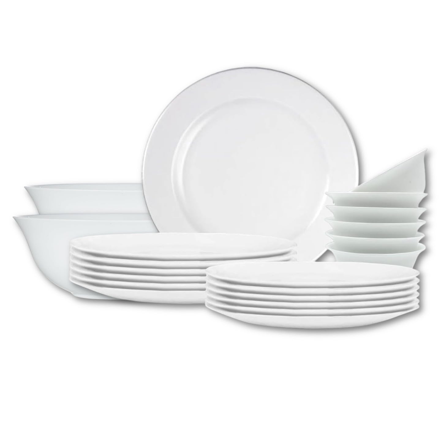 Houzi 20 Pcs Opal ware Dinner set 6 Dinner plate, 6 Dessert plate, 6 Bowls and 2 Serving bowl Dishwasher Microwave Freezer safe BPA Free Heat resistance