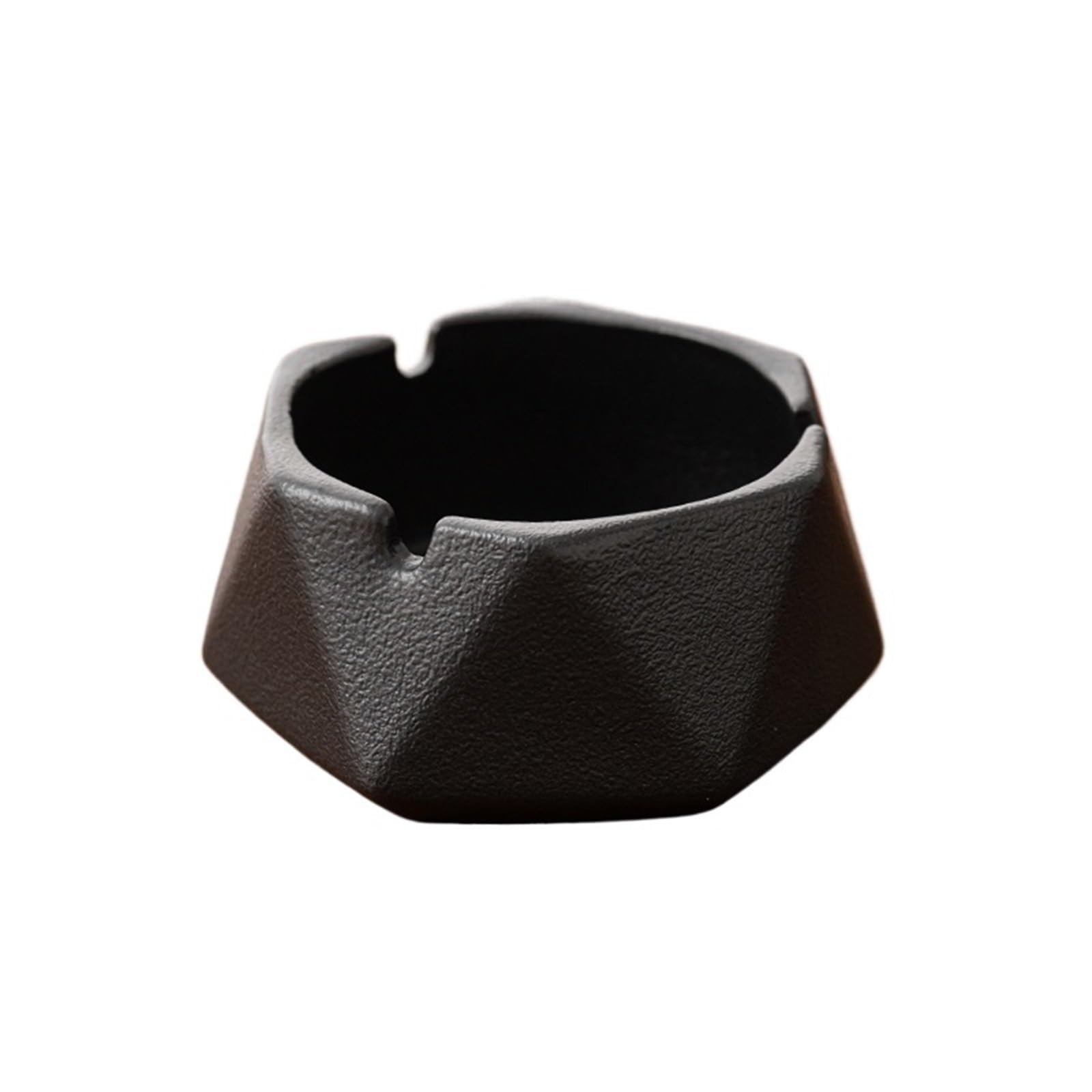 Practical ashtray Household Hexagonal Pure Black Ceramic Ashtray with Slot Windproof Suitable for Office Desktop Decoration