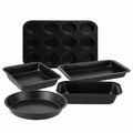 5Pc Non Stick Black Carbon Steel Bakeware Set with Muffin Tray Oven Tray Cake Pan Loaf Pan and Springform Cake Tin Oven Safe Baking Essentials