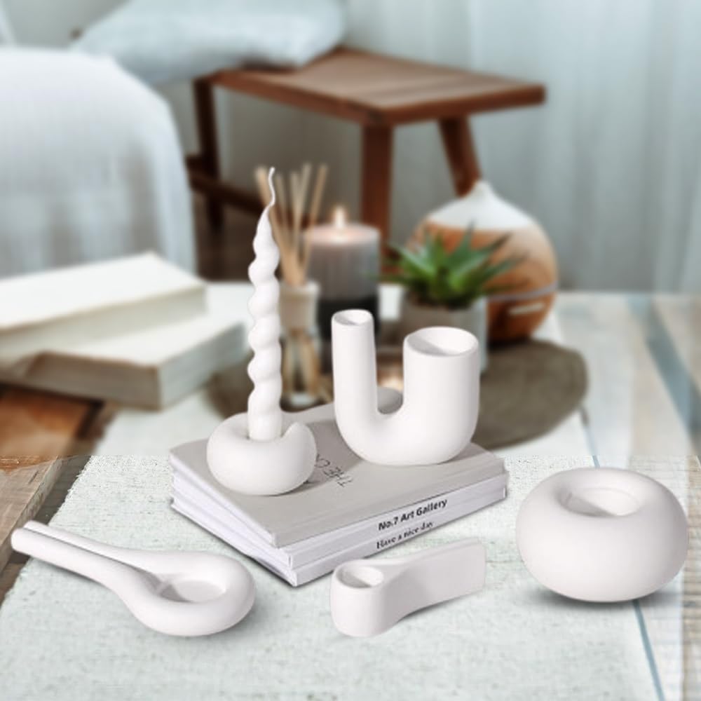 AMERTEER Spiral Candle Holders Set of 7 - Elegant Ceramic Taper Candle Stick Holders for Tall Spiral Candles & LED Candles | Modern Metal Look Table Centerpieces for Wedding, Dining, Party Decor