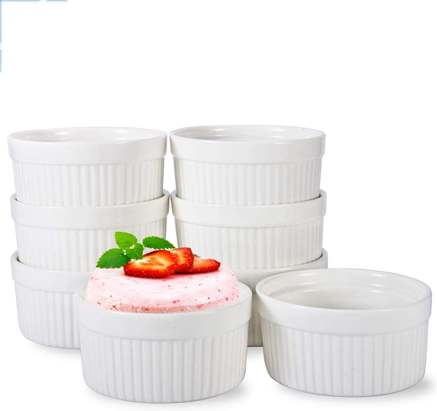 Star Cook 6 OZ Ramekin Bowls 8 PCS Custard Cups For Baking Ramekins 6 Oz Oven Safe,Bakeware Set for Baking and Cooking, Oven Safe Sleek Porcelain White Ramikins for Pudding, Creme Brulee, Custard Cups