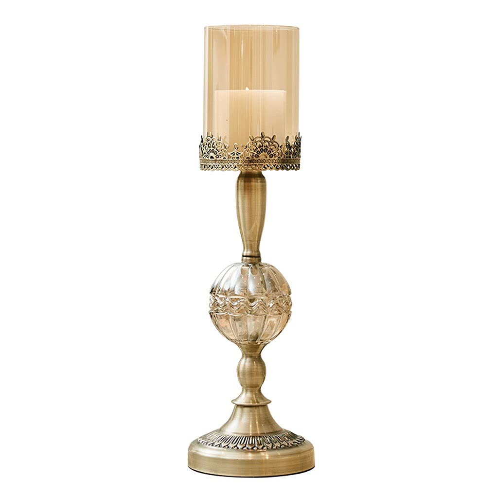 Candle Holders Metal Glass Candlestick Romantic Candlelight Dinner Props Simple Modern Home Light Luxury Dining Table Candle Holder Retro Decorations Candle Stand (Size : Small)