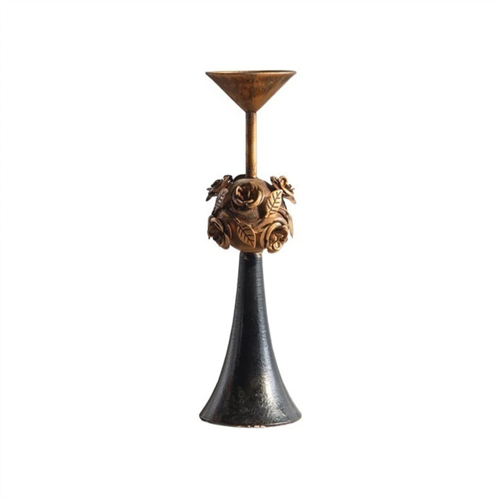 candle holders Creative Iron Candlestick Antique Carved Decoration Candle Holder Wooden Base Table Center Decoration dining table centrepiece(Small)
