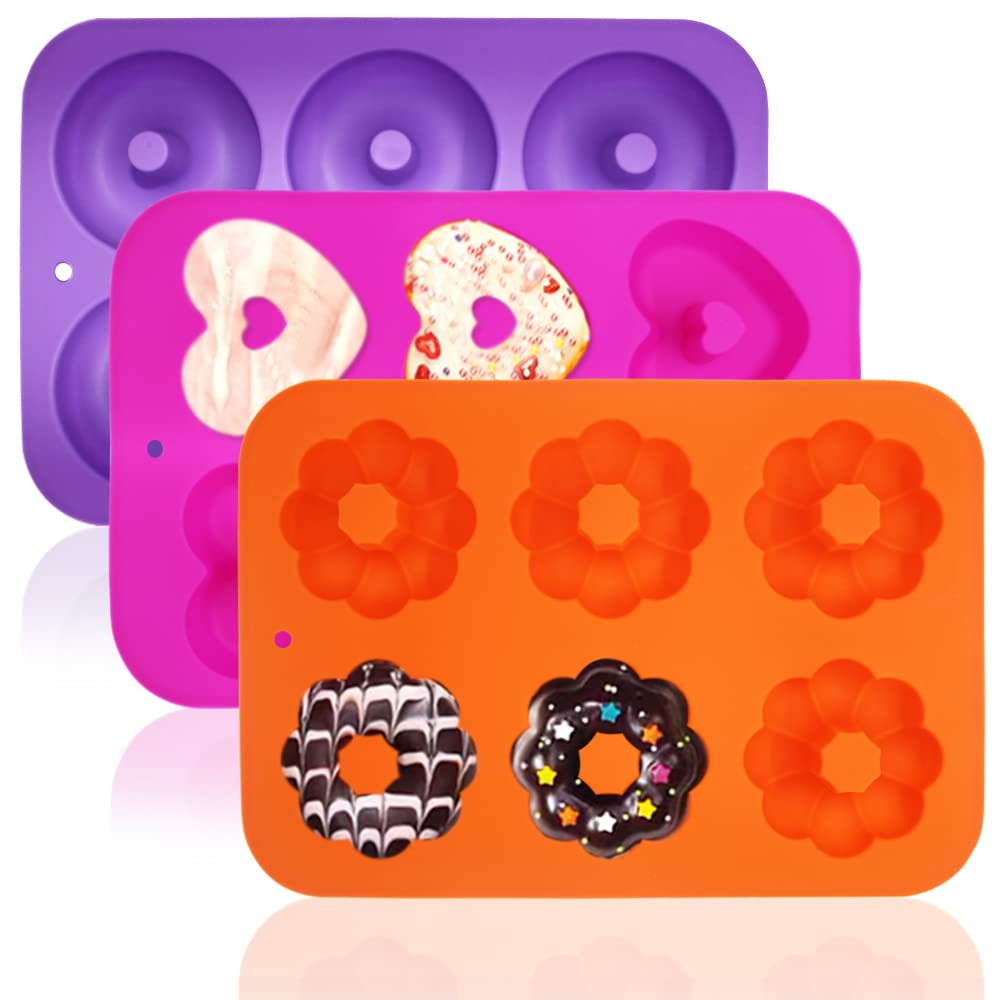 FineGood 3 Pack Silicone Baking Doughnut Maker Moulds, Cupcake Muffin Molds, Donut Pan Bagel Making Mould