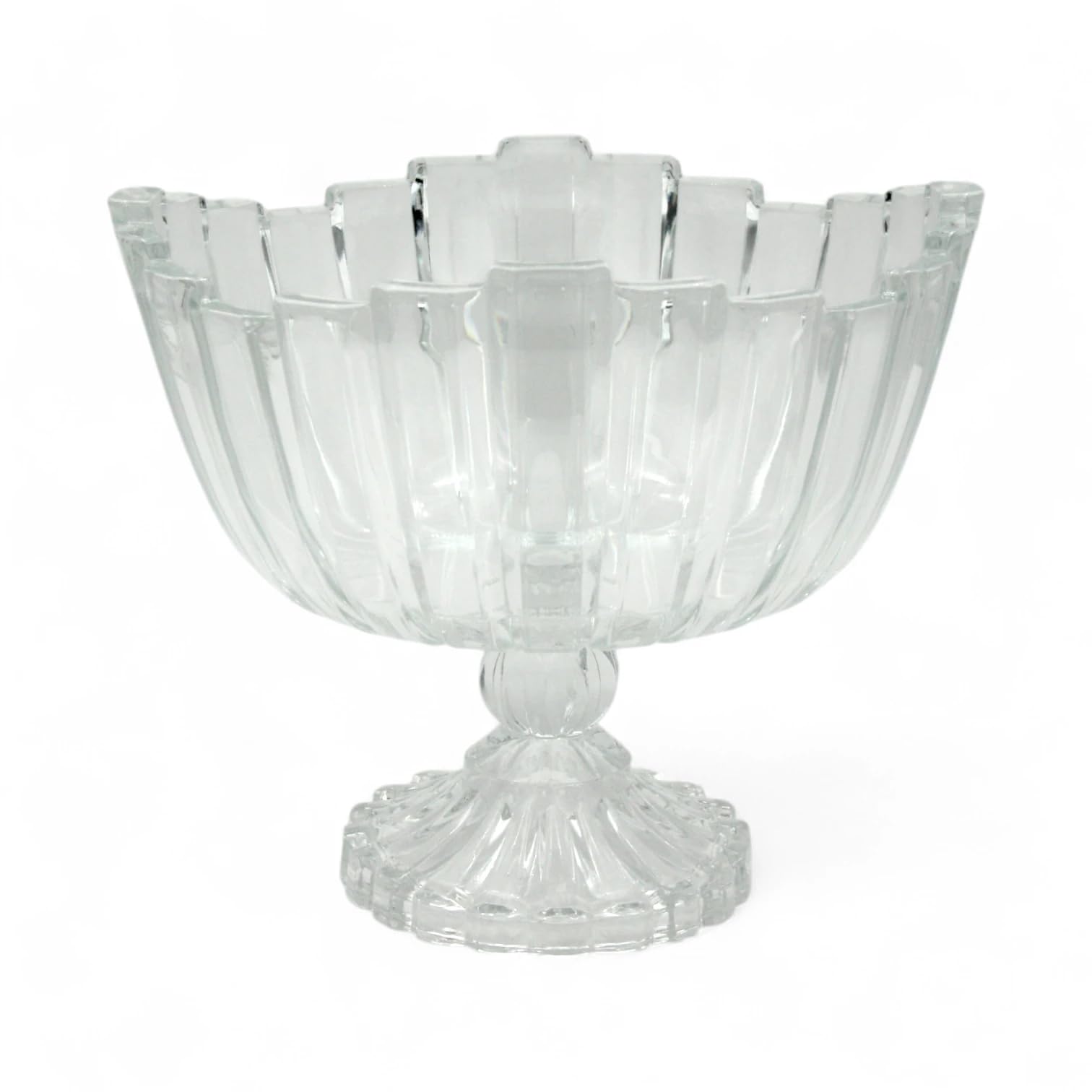 Berlin Footed Glass Bowl 982 – Large Tempered Glass Pedestal Serving Bowl for Fruits, Salads, Snacks & Desserts (20.6H x 24L x 24W CM)