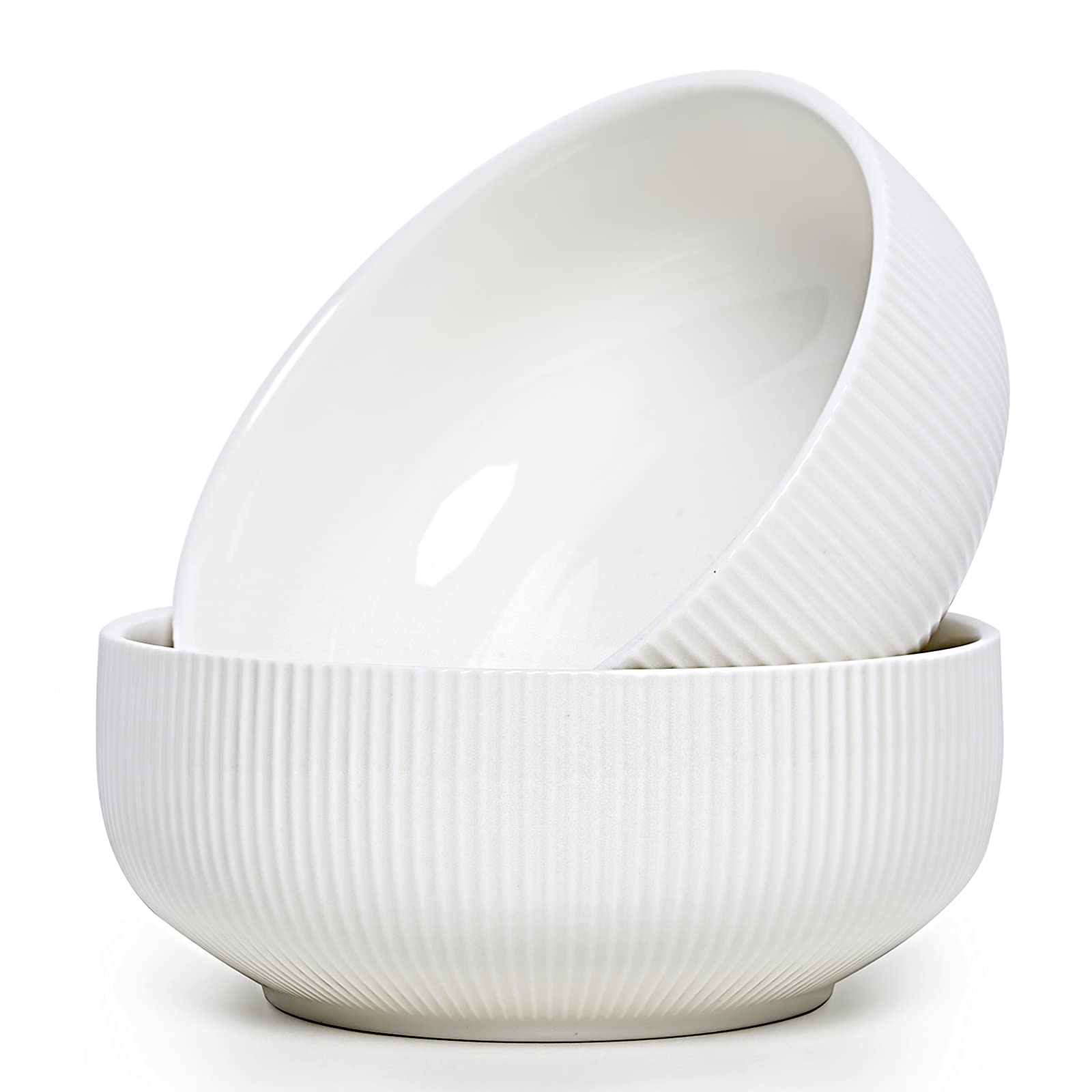 getstar Salad Bowl, 8 inch 60 oz Large Serving 2 Packs Ceramic Bowl Set, Microwave & Freezer Safe, Bowl Set of 2 For Fruit Soup Pasta Popcorn (White)