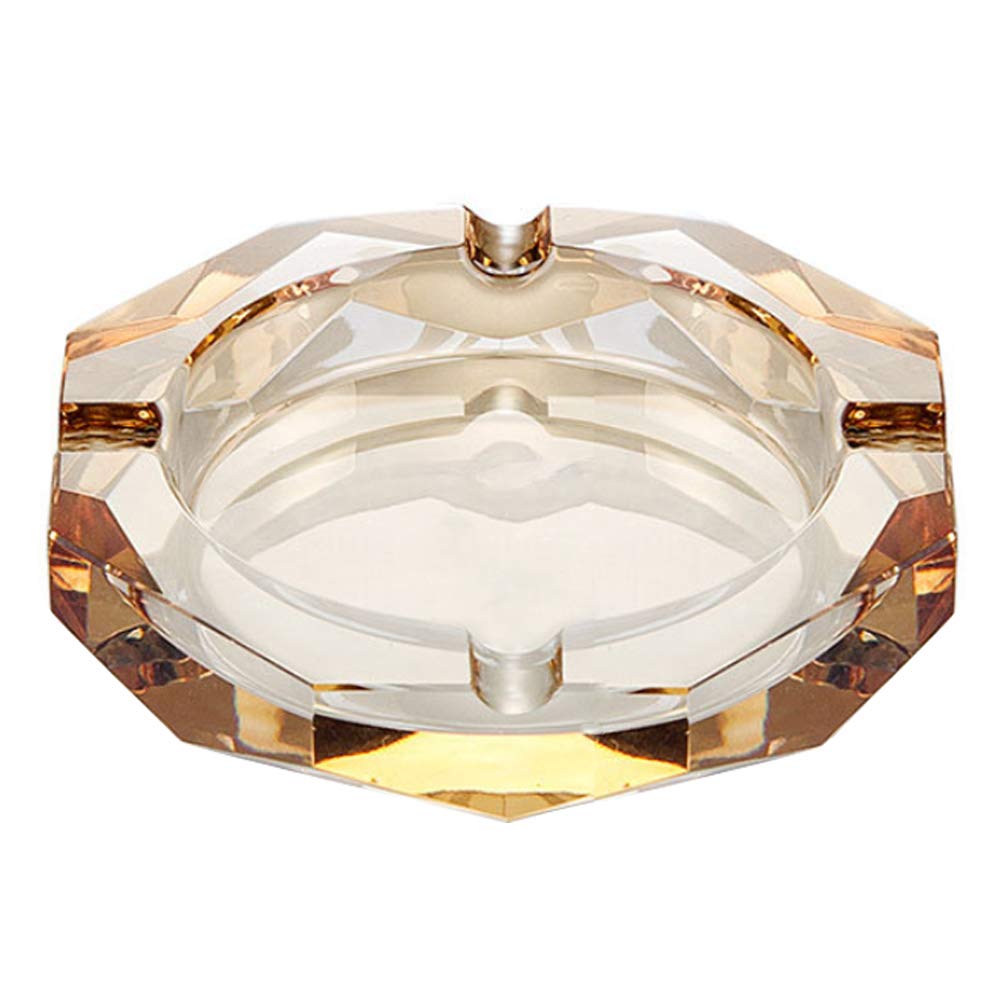 HOSTEESSCHOICE Crystal Glass Ashtray, Octagon Ash Tray Cigar Cigarettes Ashtray Holder Office Home Desktop Tabletop Decoration,Crystal Gold