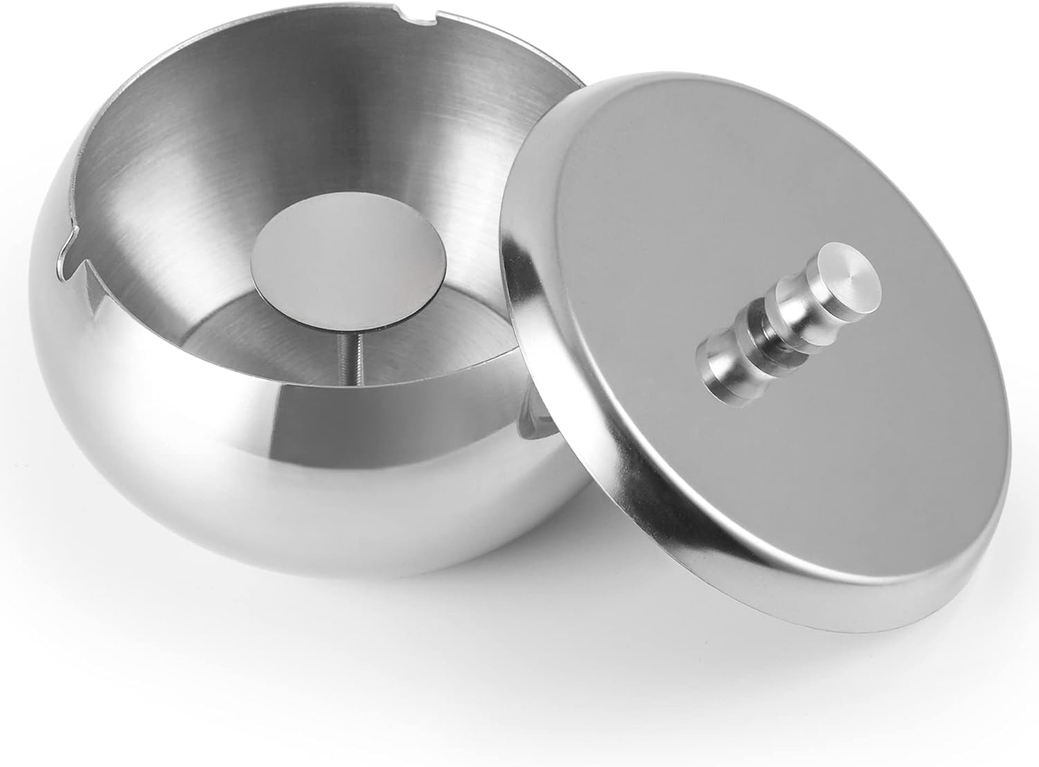 Rubik Ashtray with Lid and Cigarette Holder, Windproof Stainless Steel Ash Tray for Indoor Outdoor Patio Home Office Living Room Hotel (Chrome, Large)