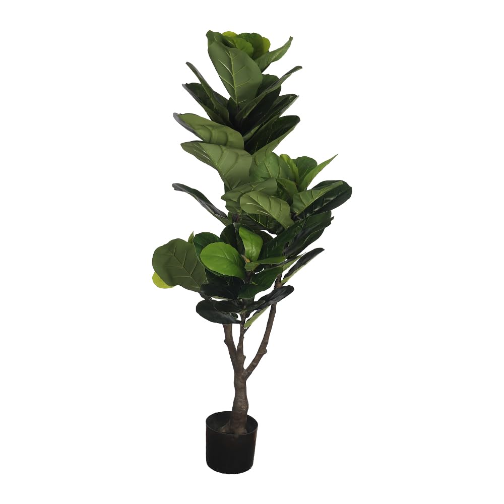 YAHOME Artificial Fake Fiddle Leaf Fig Tree 1.2 Meter High Faux Plants With Plastic Pot Greenery for Home Office Yard Indoor and Outdoor Balcony Decoration