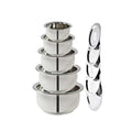 Ayda Curved Bottom Stainless Steel Cookware Set 10-Pieces, 9 Liter Capacity, Silver