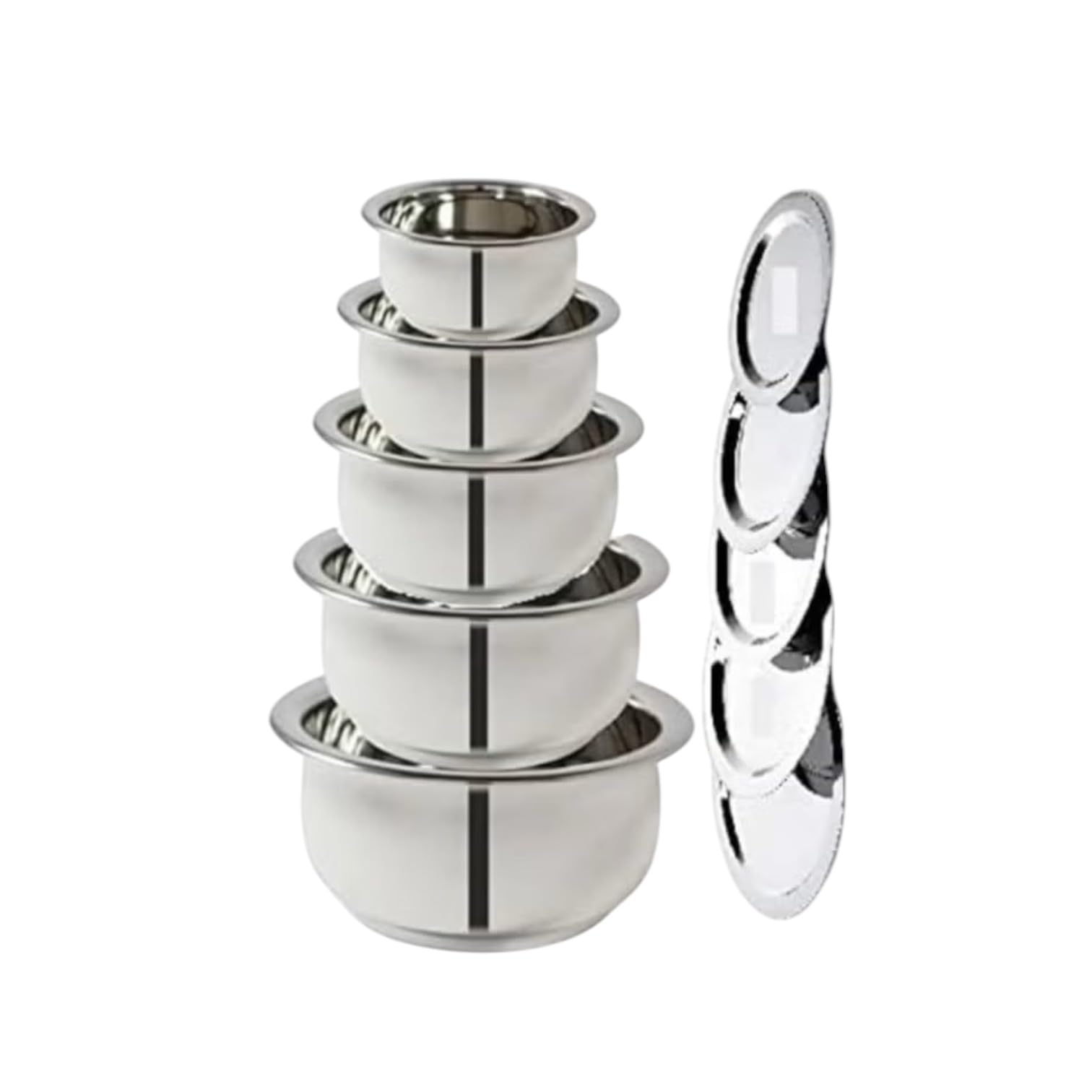 Ayda Curved Bottom Stainless Steel Cookware Set 10-Pieces, 9 Liter Capacity, Silver