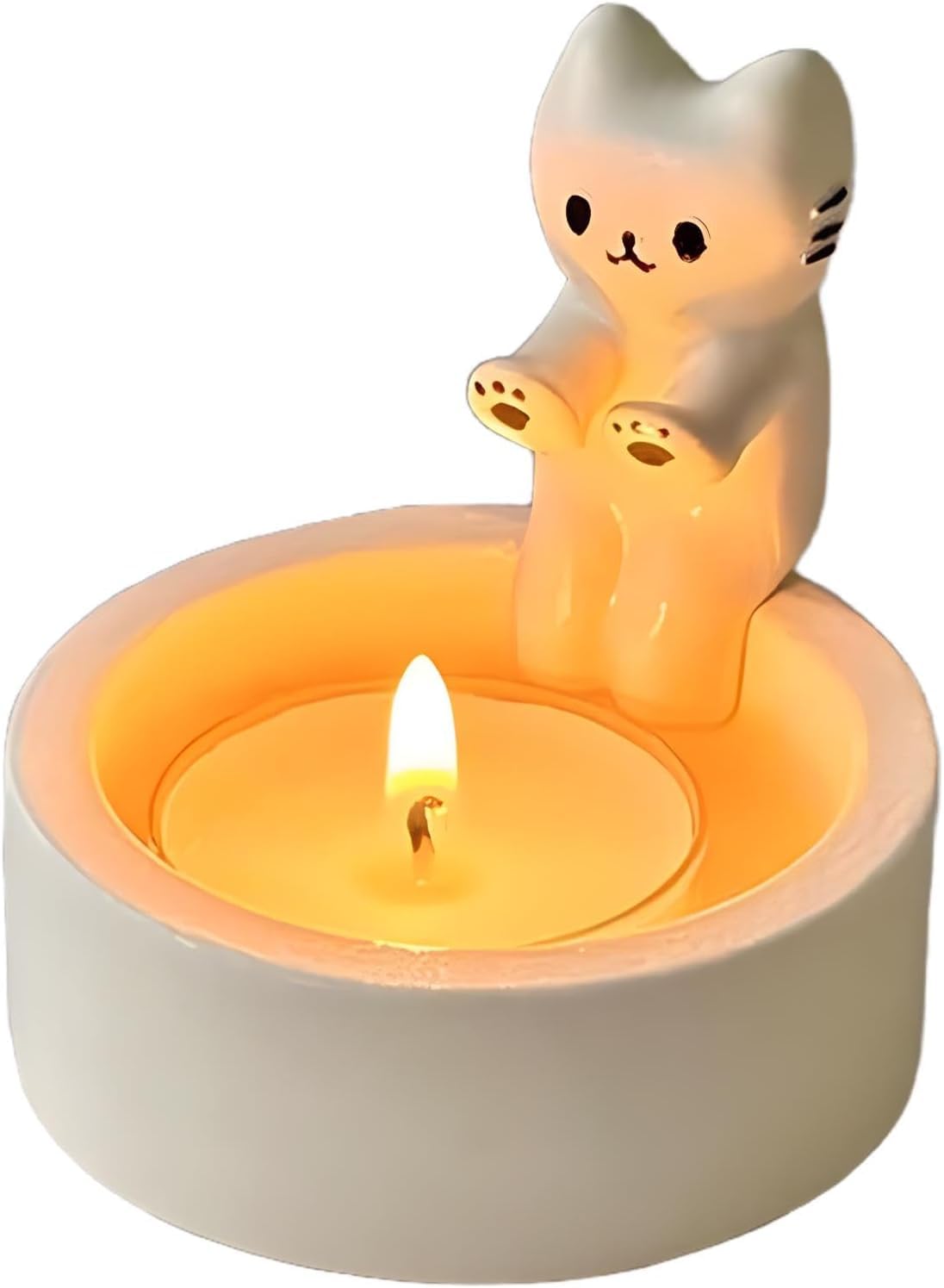 BIGTHREE Kitten Candle Holder, Cartoon Kitten Tea Light Candle Holder, Kitty Cute Scented Light Holder, Ceramic Candlestick, Suitable for Counter Ornaments, Home Decoration, Table Decoration, etc.