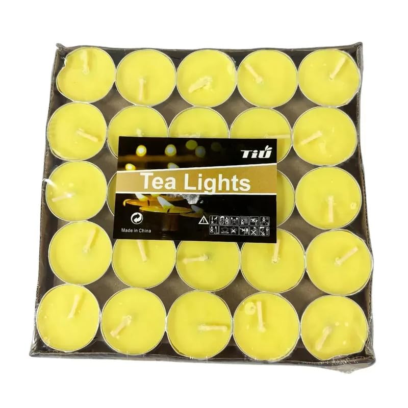Tiu Yellow Colored Clean Burning Scented Tealight Candles- 50pcs