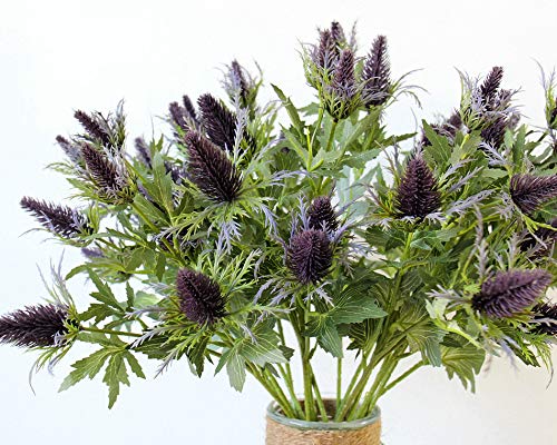 Bluefun Artificial Flowers Artificial Thistle Spray Eryngo Fake Eryngium Foetidum Simulation Sea Holly for Wedding Bouquet Centerpiece Home Decor