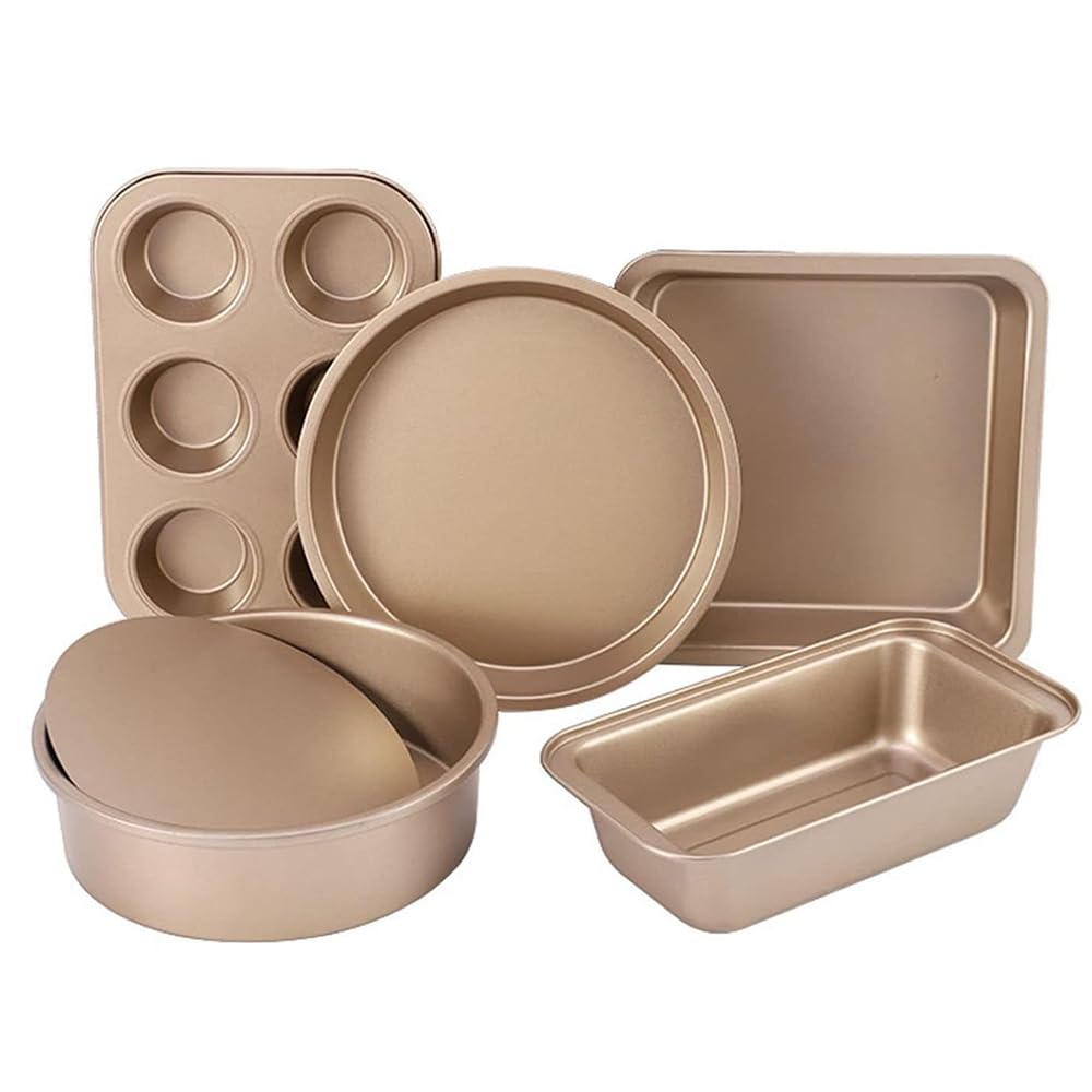 Nc 5 Pieces Bakeware Set, Carbon Steel Nonstick Baking Pans,Oven Set,With Springform Pan, 6-Cup Muffin Square Roasting Pizza Tray, Rectangular Toast Box, Kitchen Tools