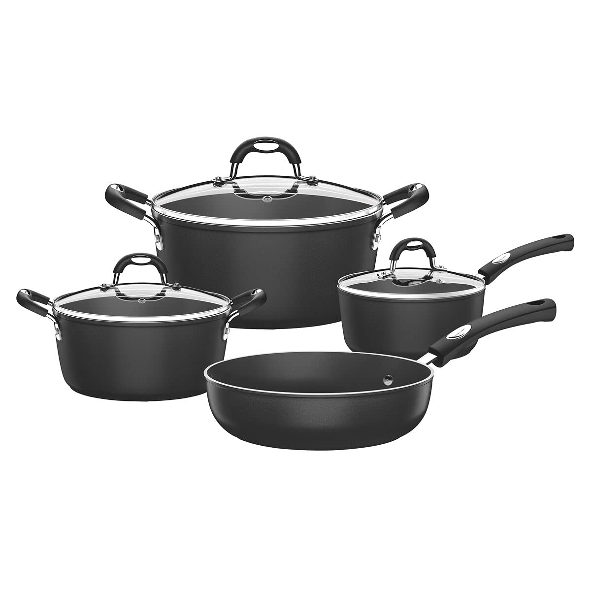 Tramontina Monaco Induction 7 Pieces Black Aluminum Cookware Set with Interior and Exterior Starflon Premium PFOA Free Nonstick Coating