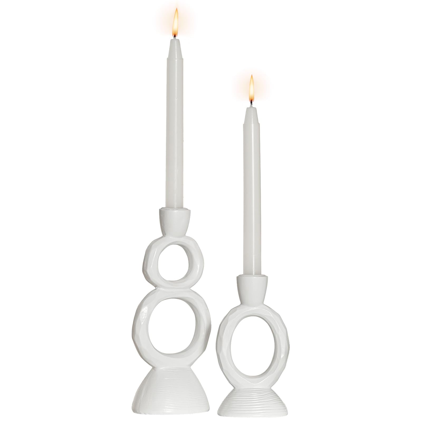 Modern Taper Candle Holders for Candlesticks – White Resin Candle Stick Holder Set for Table Centerpiece Fireplace Wedding Decor – Home Decor for Aesthetic Room Housewarming Gift Set of 2