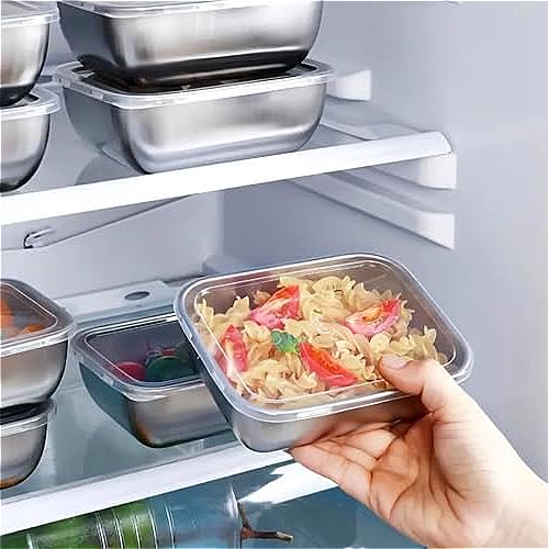5-Pack Stainless Steel Food Storage Containers with Clear Lids for Refrigerator Organization, Stackable Kitchen Containers for Meal Prep (silvery-3 pcs)