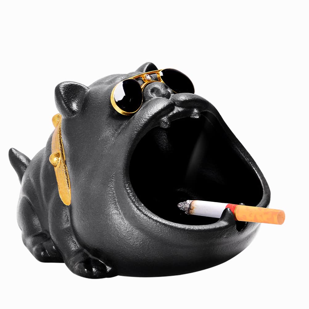 Ceramics Cigarette Ashtray,Cute Bully Dog Indoors Ashtray,Travel Ashtray,Ash Tray for Patio Decor Home Office Decoration Best Gift for Fathers, One Size